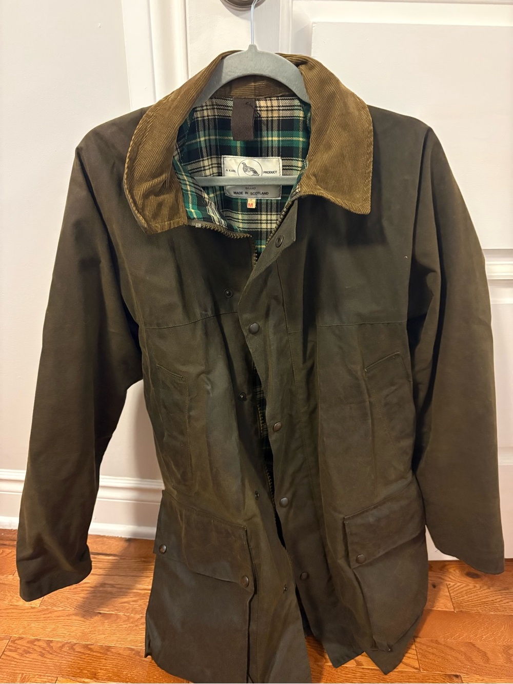 Waxed Cotton Field Jacket with Corduroy Collar - Olive/Brown